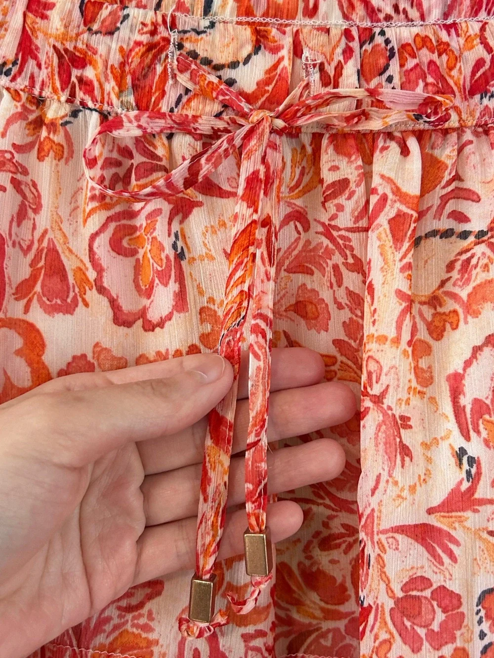 Sam Edelman Bree Flowy Tiered Mini Skirt Peach Pink Sz M Boho Tropical Fairycore